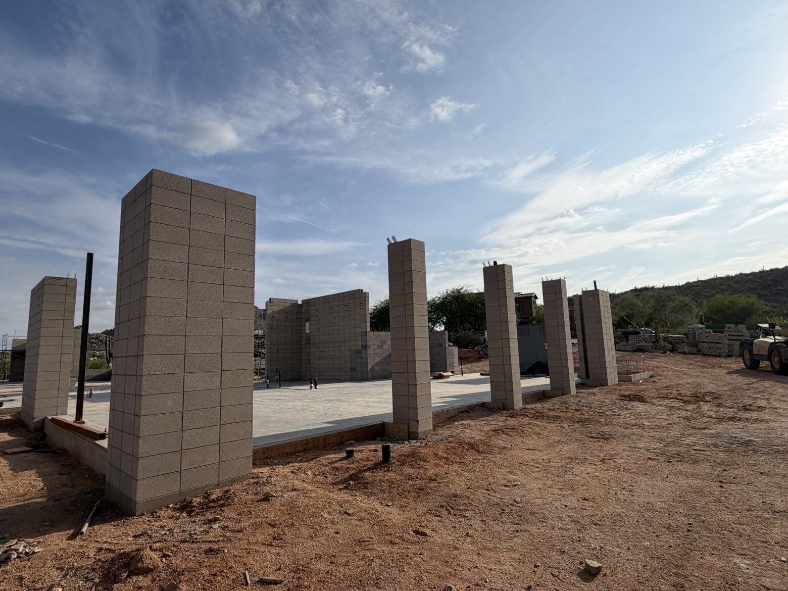 Column run and infill wall, hillside build, Phoenix Metro, AZ