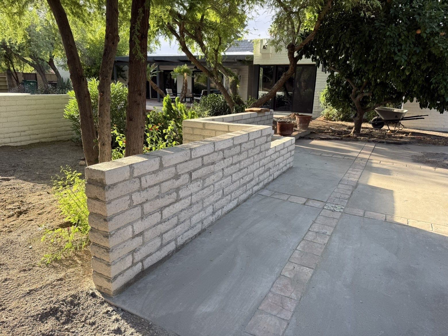 Brick planter wall, finished backyard, Phoenix Metro, AZ