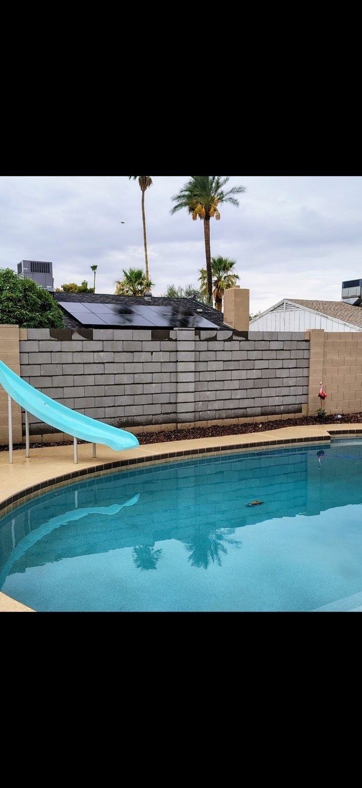 Finished yard wall behind the pool deck, Phoenix Metro, AZ