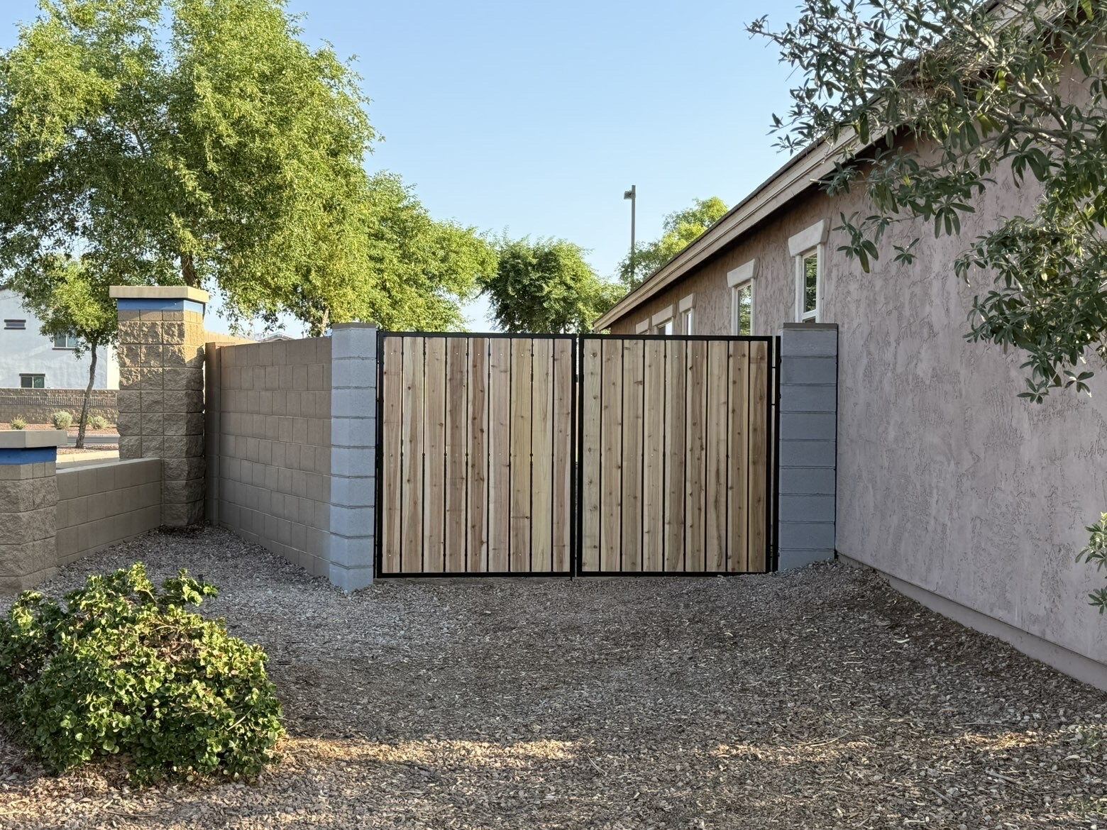 Block pillars framing a custom RV gate, Phoenix Metro, AZ