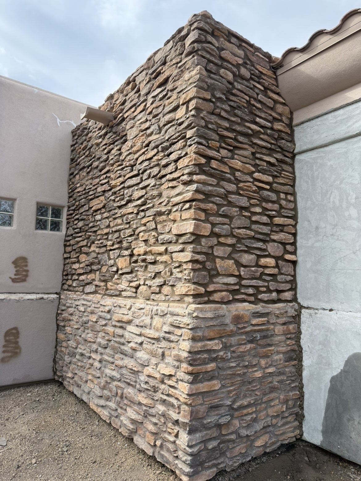Two-tone stone veneer chimney chase, Phoenix Metro, AZ